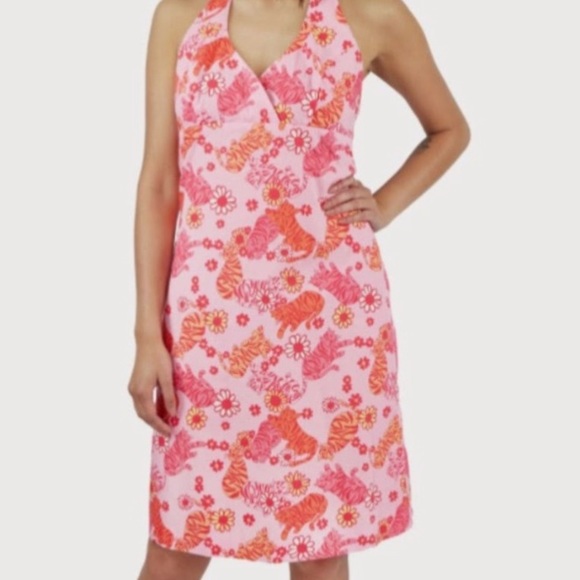 Lilly P pink/coral tiger halter dress - Picture 2 of 9